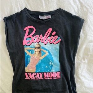 Zara Girls Black Barbie Tee with Pink and Blue Accents